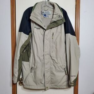 Columbia Vertex Mens Sz M Jacket Hood Khaki Green Navy
